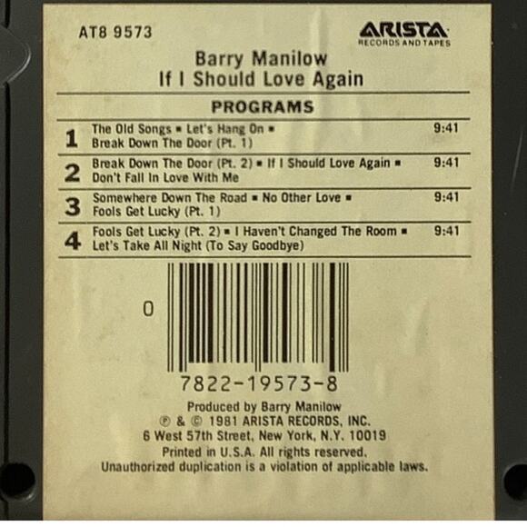 Vintage 8-Track - Barry Manilow - If I Should Love Again - 1981 Arista Records - Picture 5 of 6
